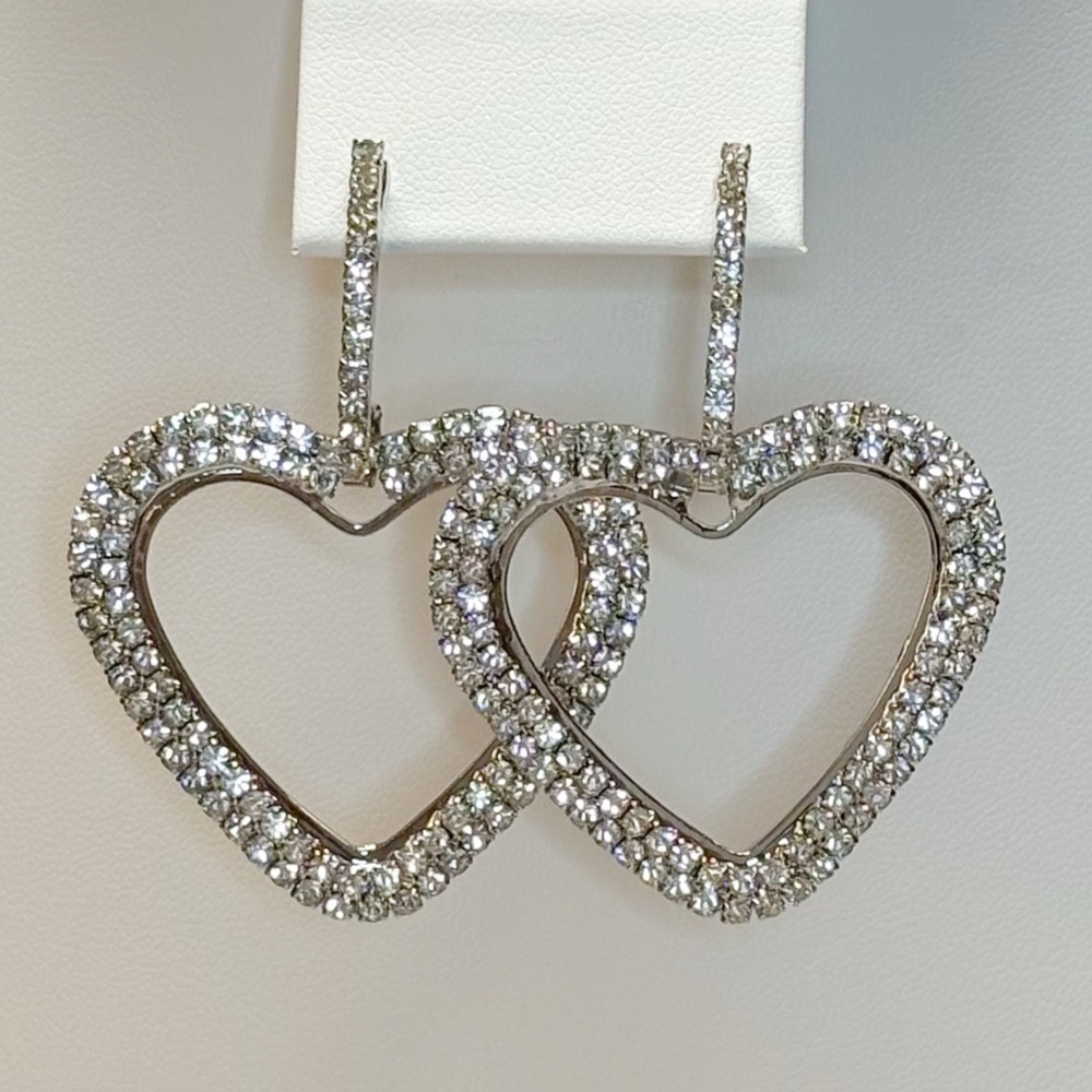 NWT Silver Heart Rhinestone Earrings